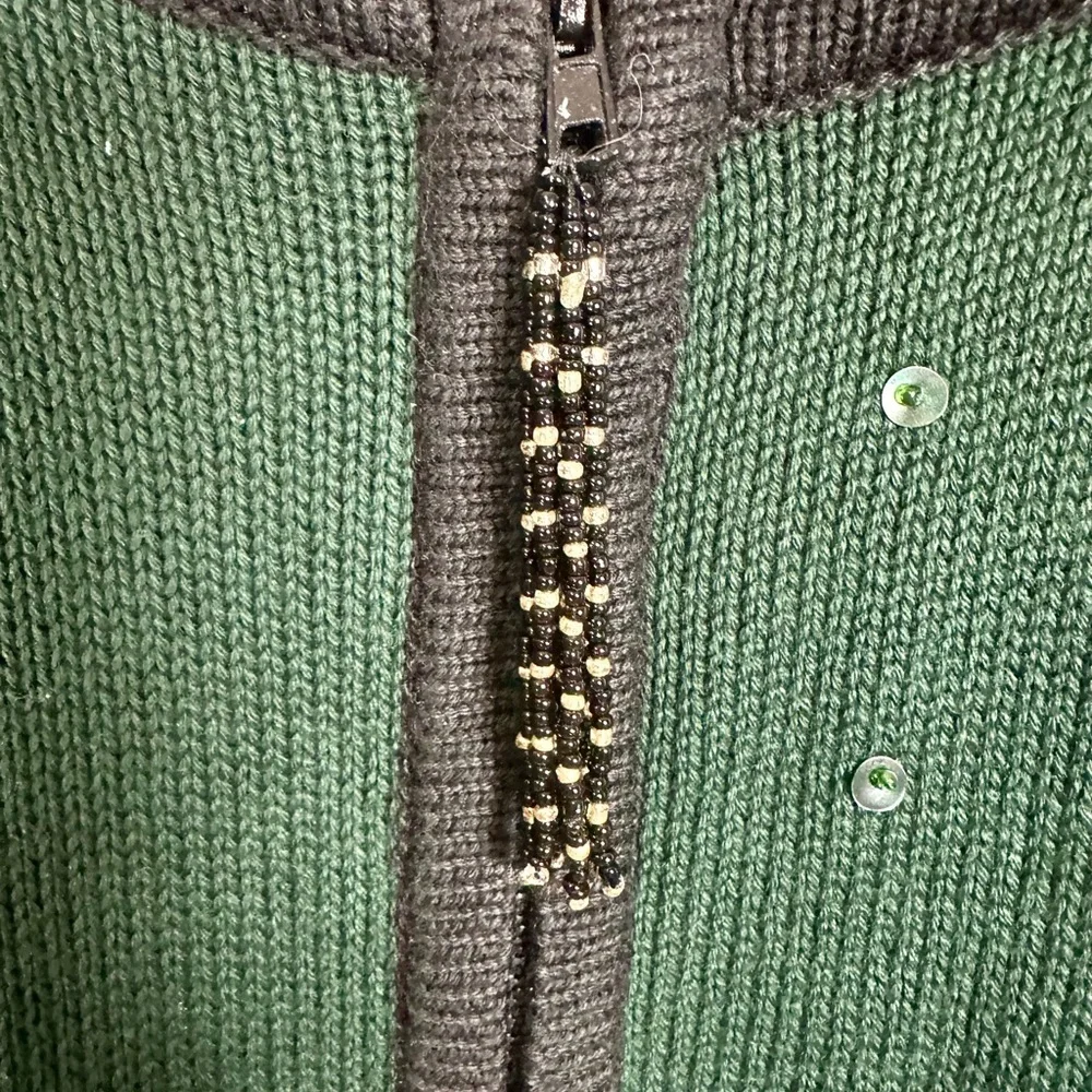 Quacker Factory Dark Green Pointsettia Zip Up Cardigan Sequins sz 3x Christmas